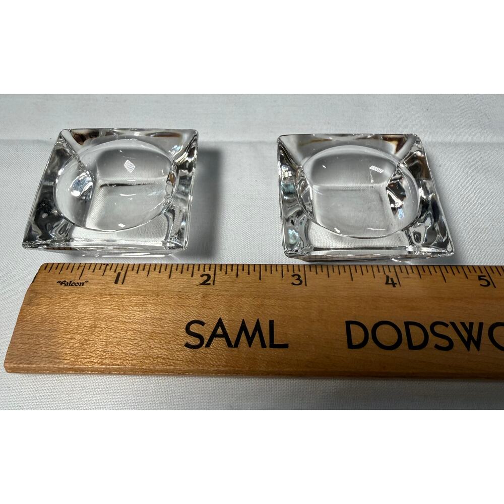 Vintage Heavy Clear Glass Salt Cellars Set of 2 Square Open Salt Dips MCM - Picture 3 of 5